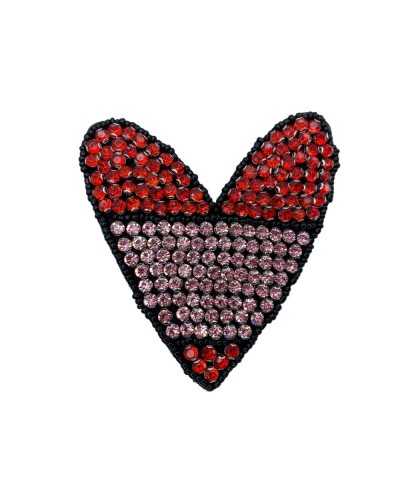 Applicazione Cuore Strass Blu Perline Nero Da Cucire 8x8 Cm