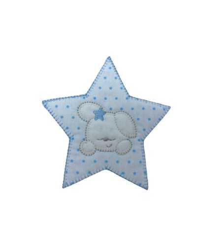 Thermoadhesive Application Patch Embroidery Star Baby Dog Polka Dot Fabric White Base 11 Cm