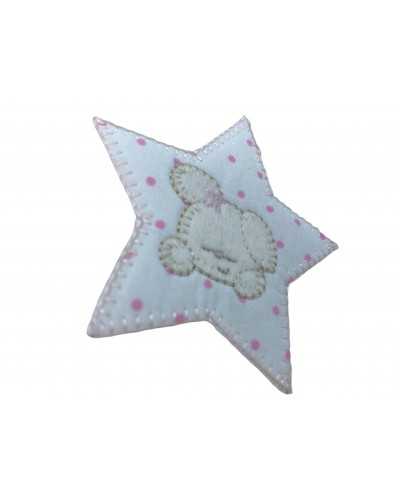 Aufnäher zum Aufbügeln, Stickerei, Stern, Baby, Hund, gepunkteter Stoff, weiße Basis, 7 cm