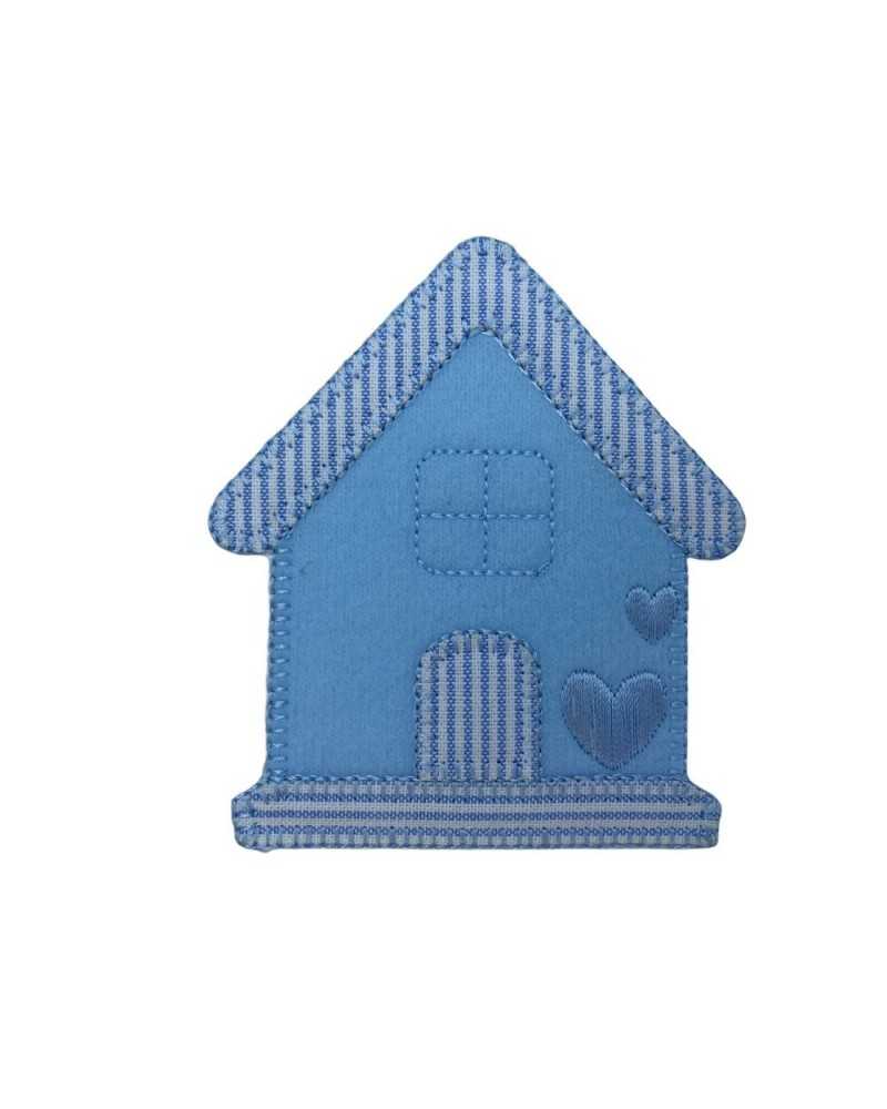 Thermoadhäsive Applikation Stofflinie Stickerei Herz Babyhaus 6x5 cm