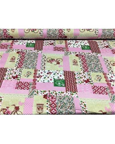 Tissu d'ameublement loneta en coton mélangé imprimé de fleurs roses, papillons et oiseaux écrits à vélo, hauteur 280 cm, ligne d