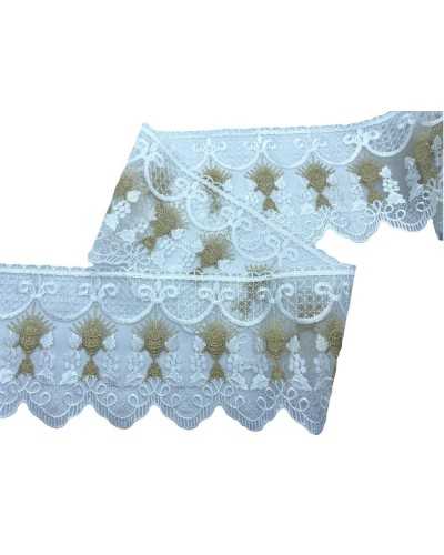 Passementerie Dentelle Sacrée Eglise Tulle Blanc Broderie Or Calice Lurex Blé Haut 14,5 Cm