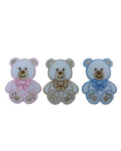 Application thermoadhésive Marbet Patch Bébé Broderie Velours Blanc Nounours Coeur Noeud 55x40 Mm