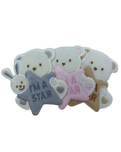 Thermoklebende Anwendung. Gestickter Marbet-Aufnäher Baby Velvet Bunny Bear Star I'm a Star 80x75 mm