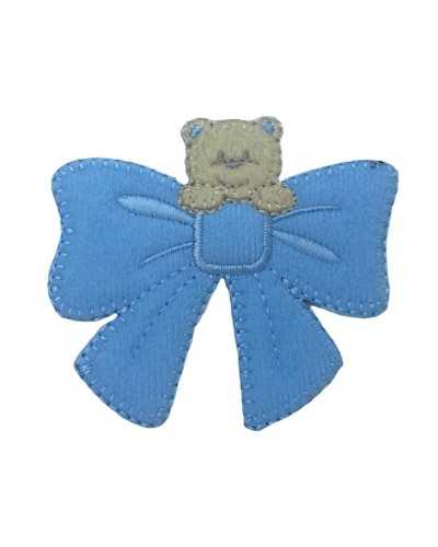 Anwendung Aufnäher zum Aufbügeln, Baby-Teddybär, Schleife, Stickerei, Schleife, Samtkokarde, 60 x 65 mm
