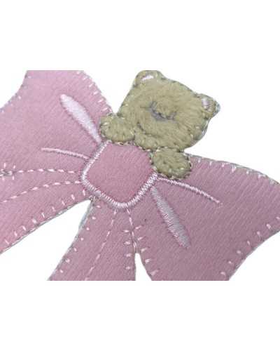 Aplicación Parche Termoadhesivo Baby Teddy Bear Lazo Bordado Lazo Terciopelo Escarapela 60x65 Mm