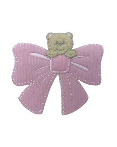 Application Iron-on Patch Baby Teddy Bear Bow Embroidery Bow Velvet Cockade 60x65 Mm