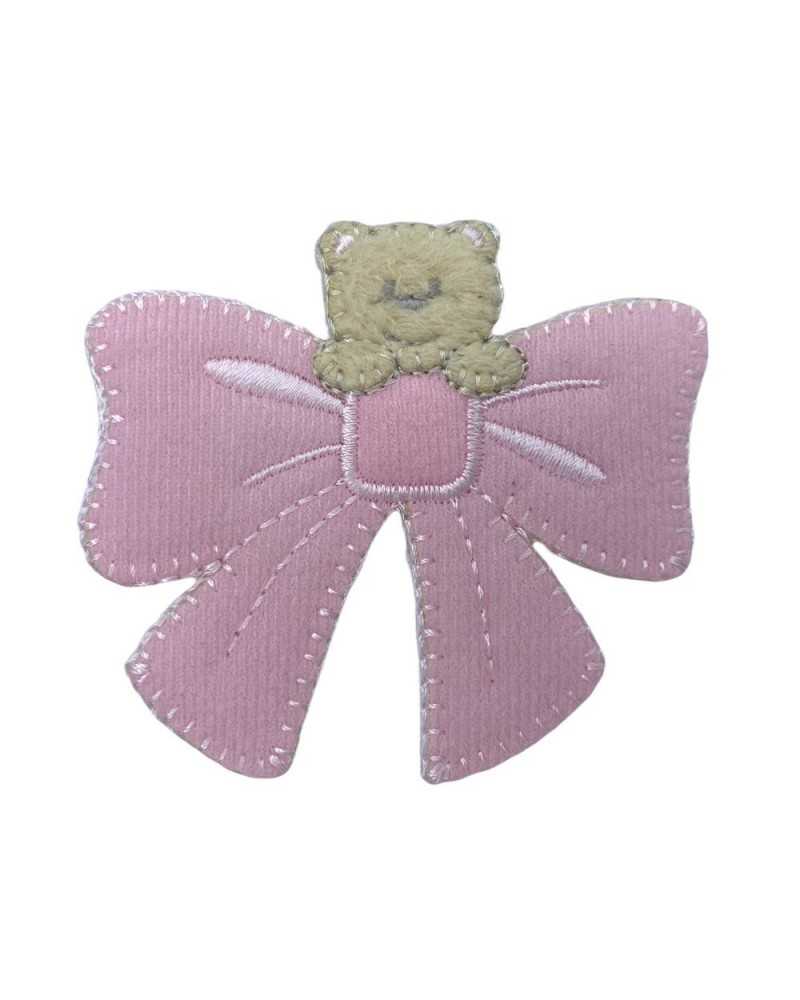 Application Écusson Thermocollant Bébé Nounours Noeud Broderie Noeud Velours Cocarde 60x65 Mm
