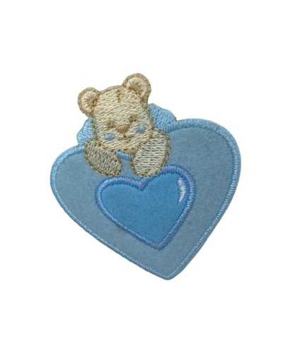 Application Iron-on Patch Embroidery Heart Bear High Cloth 6x5,5 Cm