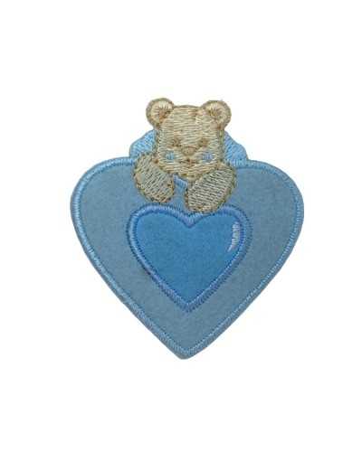 Aplicación Parche Termoadhesivo Bordado Corazón Oso Tela Alta 6x5,5 Cm