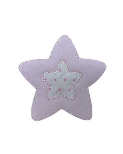Thermoadhäsive Applikation, Aufnäher, Stickerei, Baby-Stern, gepunkteter Stoff, weiße Basis, 8 cm
