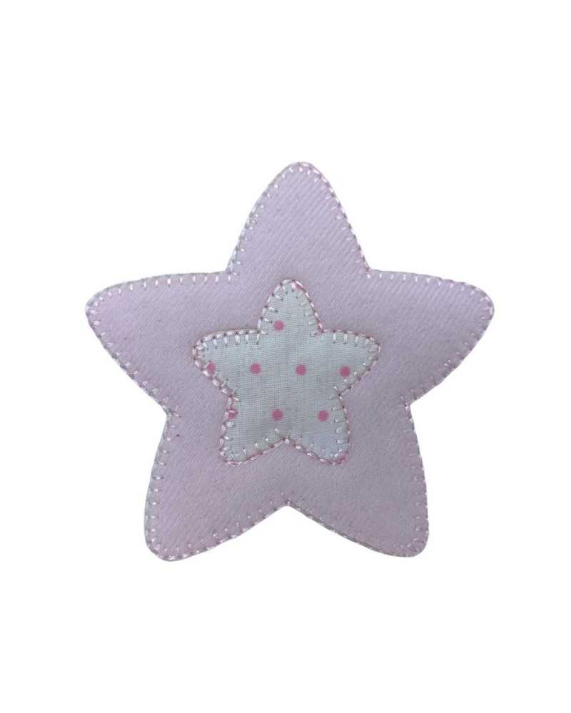 Thermoadhäsive Applikation, Aufnäher, Stickerei, Baby-Stern, gepunkteter Stoff, weiße Basis, 8 cm
