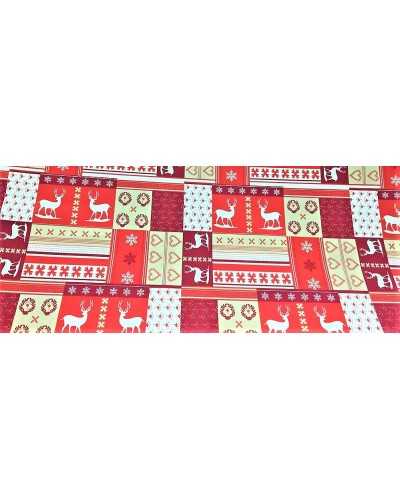 Christmas printed cotton blend loneta upholstery fabric with reindeer red and beige colors high 280 cm gold line