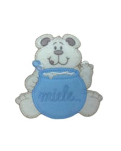 Aufnäher aus Samt zum Aufbügeln, Stickerei, Teddybär, Honigglas, Stoff, 8 cm hoch