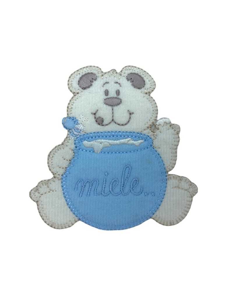 Aufnäher aus Samt zum Aufbügeln, Stickerei, Teddybär, Honigglas, Stoff, 8 cm hoch