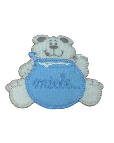 Aplicación Termoadhesiva Terciopelo Parche Bordado Osito Miel Tarro Tela 8 Cm Alto