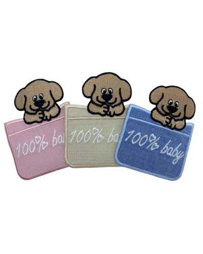 Thermoadhäsive Applikation, Stickerei, Baby-Hund, 100 % Herz, 7 x 5 cm