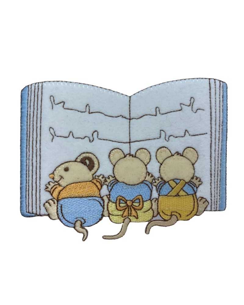 Thermoadhäsive Anwendung, Baby-Samt-Stickerei, offenes Buch, Mickey Mouse, Beige, 8 x 12 cm