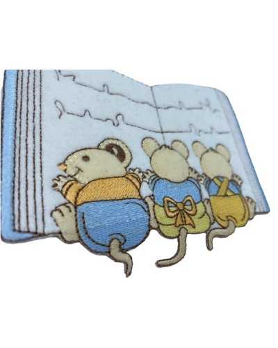 Application Thermoadhésive Broderie Velours Bébé Livre Ouvert Mickey Mouse Beige 8X12 Cm