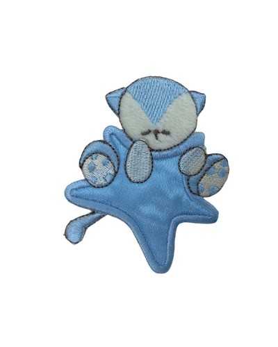 Application Thermoadhésive Broderie Ecusson Chat Velours Etoile Satin 7x6 Cm