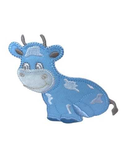 Aplicación Termoadhesivo Parche Terciopelo Toro Celeste Bordado 9x7 Cm