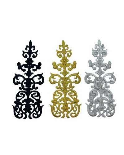 Lurex-Bügelapplikation, heilige Metallfaden-Blumenstickerei, 16 x 6 cm