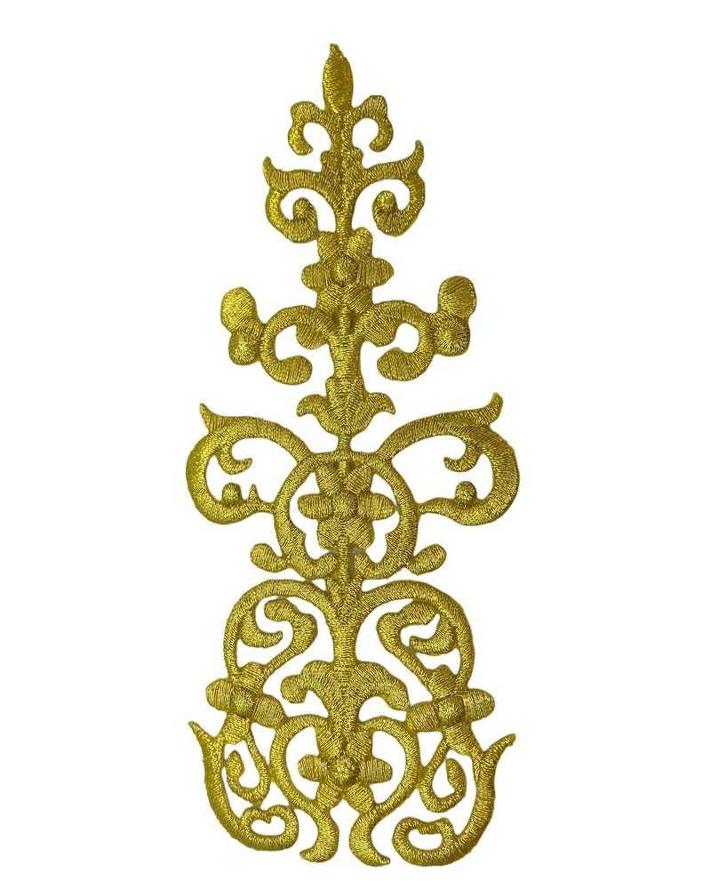 Lurex-Bügelapplikation, heilige Metallfaden-Blumenstickerei, 16 x 6 cm