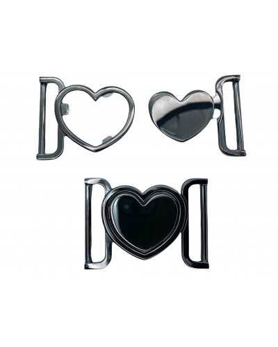 Gancio Incastro Cuore Fibbia Acciaio Scuro Lucido Alto 4 Cm