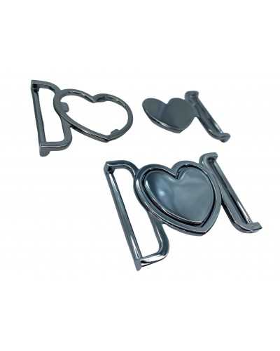 Gancio Incastro Cuore Fibbia Acciaio Scuro Lucido Alto 4 Cm