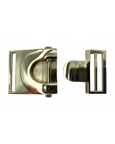 Hakenschnallenöffnung, seitlicher Druckverschluss, Metall, polierter Stahl, 2,5 cm hoch
