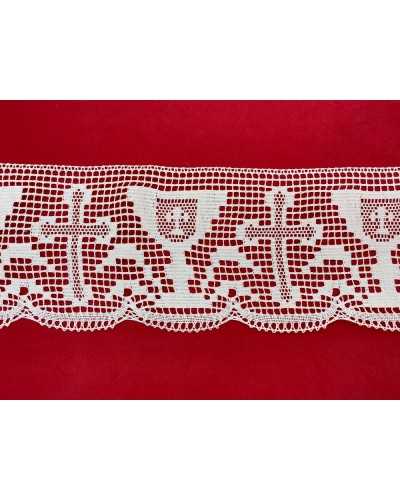 50 cm Besatz, weiße Spitze, reine Baumwolle, gewelltes Heiliges Kelchkreuz, 16,5 cm hoch