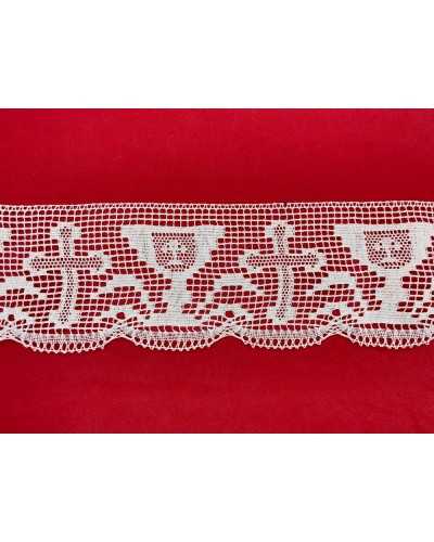 50 Cm Trimmings White Lace Pure Cotton Filè Scalloped Sacred Chalice Cross 7.5 Cm High