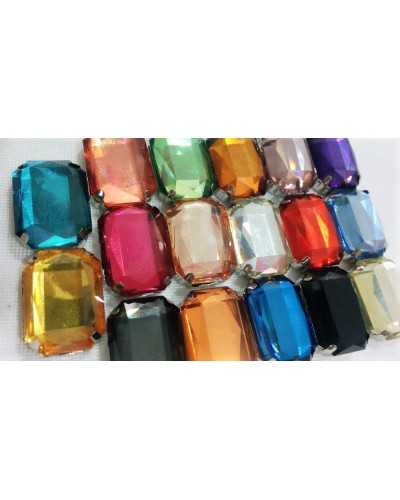 Pierre rectangulaire lisse avec lunette en aluminium à coudre en couleur unie 24x16 mm