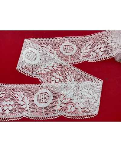 50 Cm Pasamanerías Encaje Blanco Algodón Puro Filè Festoneado Sagrado Escrito IHS Spiga Flor Alto 11 Cm