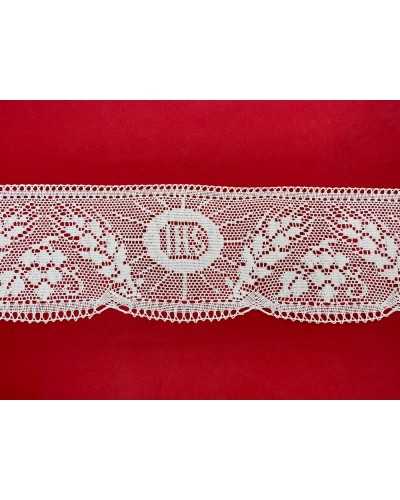 50 Cm Pasamanerías Encaje Blanco Algodón Puro Filè Festoneado Sagrado Escrito IHS Spiga Flor Alto 11 Cm