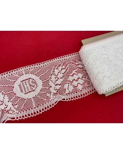 50 Cm Pasamanerías Encaje Blanco Algodón Puro Filè Festoneado Sagrado Escrito IHS Spiga Flor Alto 11 Cm