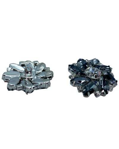 Bijou Bouton Strass Pierres Rondes Base Métal Argenté Boutonnière Taille 40 - Mm 26
