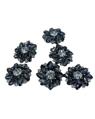 Bijou Bouton Strass Pierres Rondes Base Métal Argenté Boutonnière Taille 40 - Mm 26