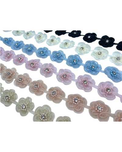 50 cm Passementerie Fleurs 17 Pièces Tissu Organza Strass Perle Ruban 2,5 Cm De Haut