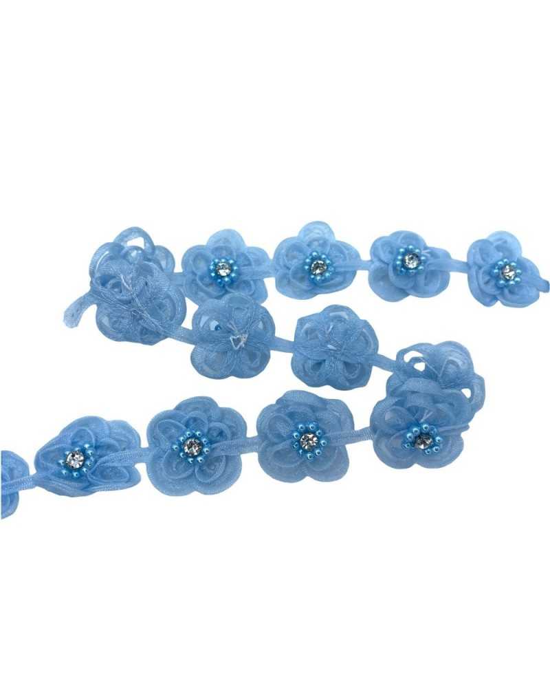 50 cm Verzierungen Blumen 17 Stück Organzastoff Strass Perlenband 2,5 cm hoch