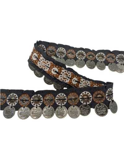 50 Cm Adornos Marron Borde Bordado Stud Bronce Medalla 3,5 Cm Alto