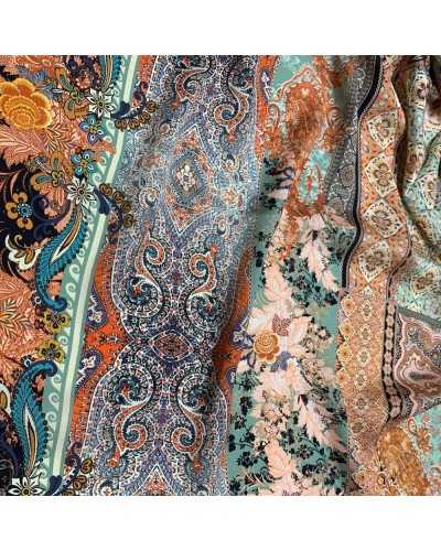 1.50 m Pure silk digital printed fabric with banded design worked with flowers and casmire 1.50 high