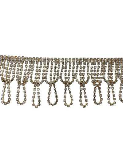 10 cm Verzierungen Juwel Strass Silber Stahlfransen Doppelringrüsche Höhe 55 mm