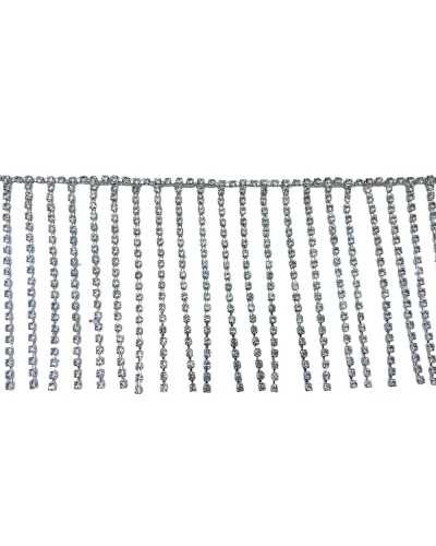10 Cm Passamaneria Gioiello Strass Argento Frangia Metallo Pendente Alto 8 Cm
