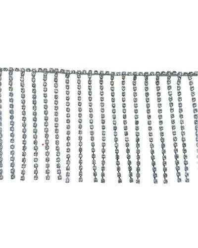 10 Cm Passamaneria Gioiello Strass Argento Frangia Metallo Pendente Alto 8 Cm