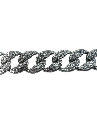 Chaîne Bijou Passementerie 10 Cm Argent Petits Strass Haut 15 Mm