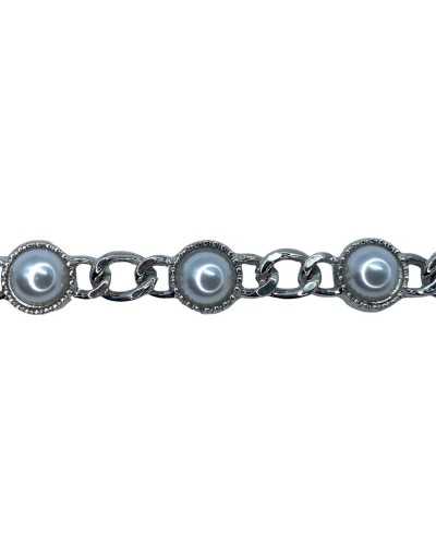 10 Cm Trimmings Jewel Chain Silver Pearl High 12 Mm