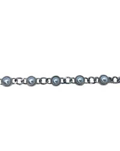 10 Cm Trimmings Jewel Chain Silver Pearl High 12 Mm