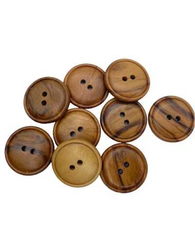 Round Flat Button 2 Holes Natural Wood 28 Mm