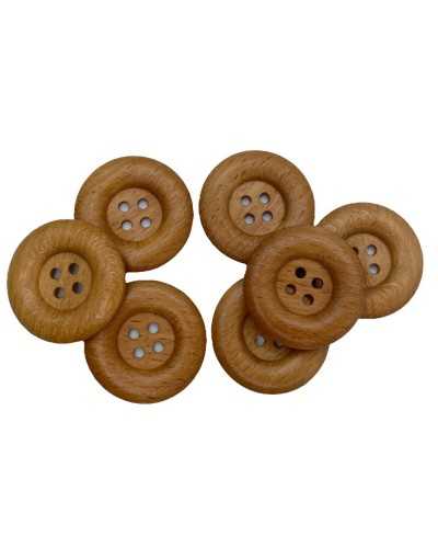 Round Convex Button 4 Holes Natural Wood 35 Mm